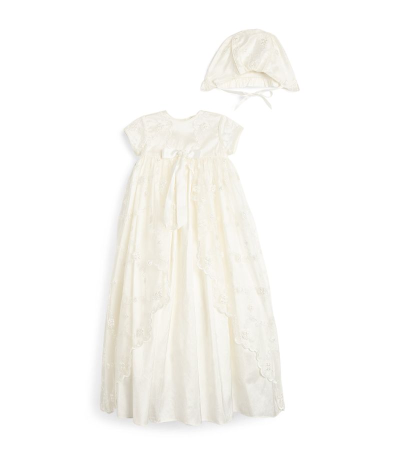 Sarah Louise Sarah Louise Silk Lace-Trim Christening Robe And Bonnet Set (3-12 Months)