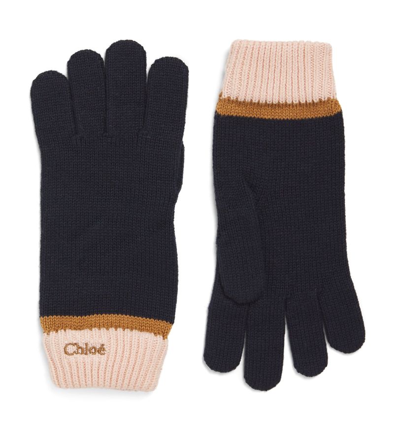 Chloé Kids Chloé Kids Cotton-Wool Logo Gloves