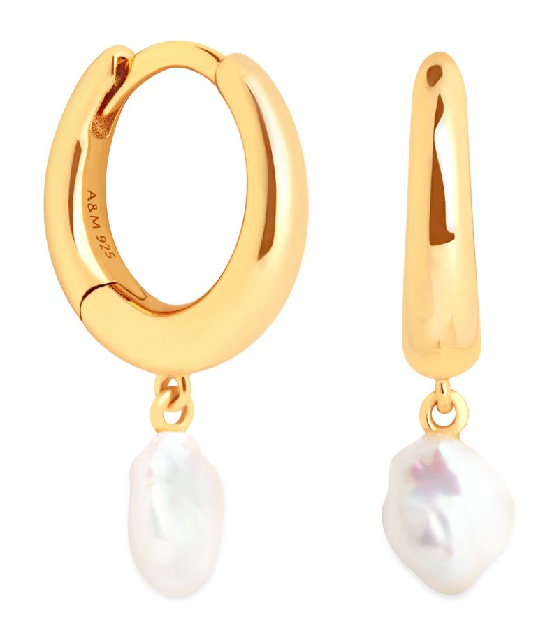  Astrid & Miyu Gold-Plated Silver And Pearl Huggies Earrings