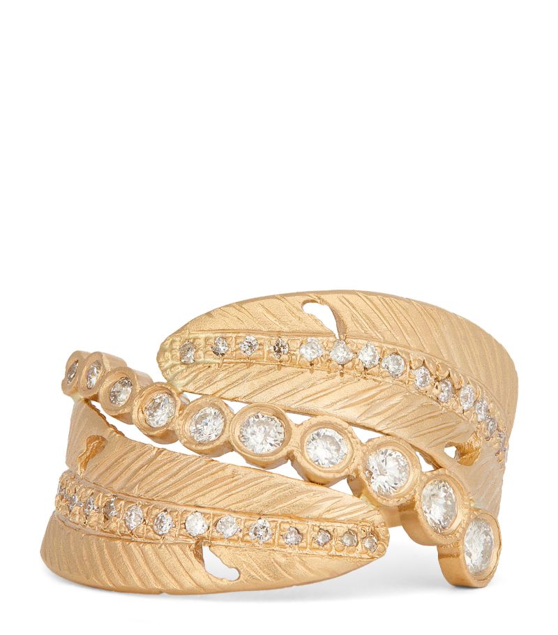 Jacquie Aiche Jacquie Aiche Yellow Gold And Diamond Feather Wrap Ring