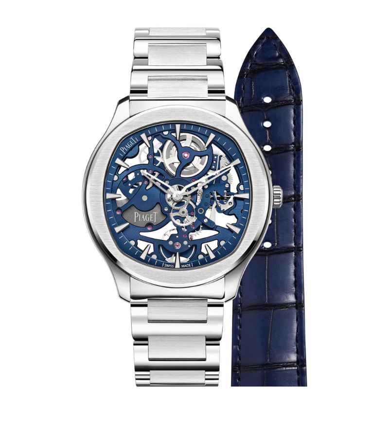 Piaget Piaget Stainless Steel Polo Skeleton Blue-Hued Watch 42Mm