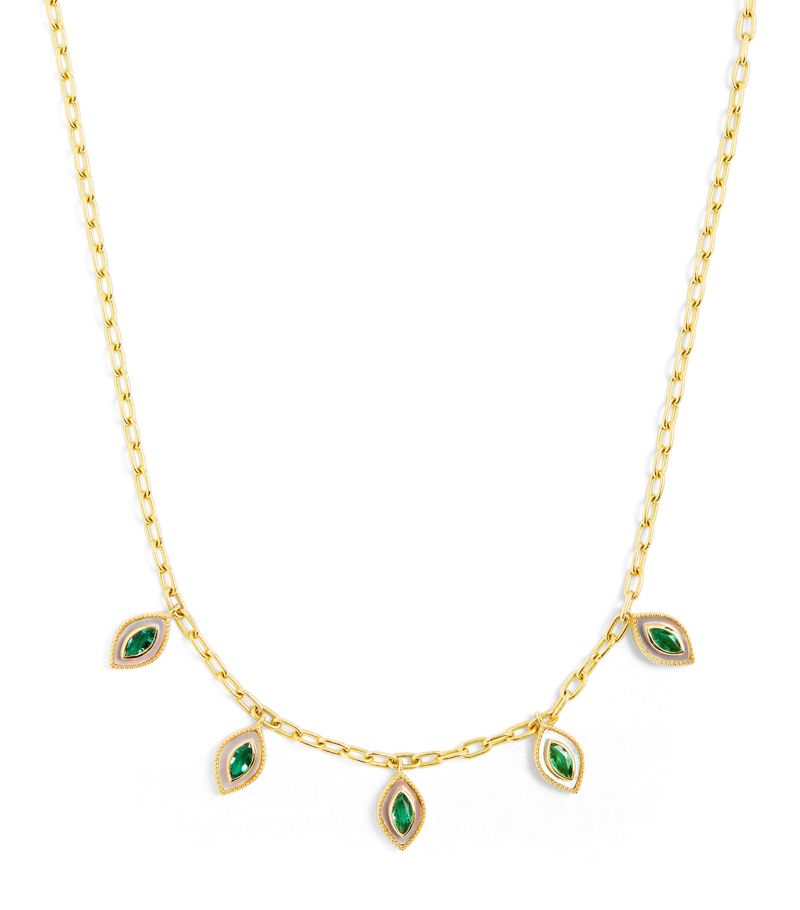 Orly Marcel Orly Marcel Yellow Gold And Emerald Marquise Eyes Necklace