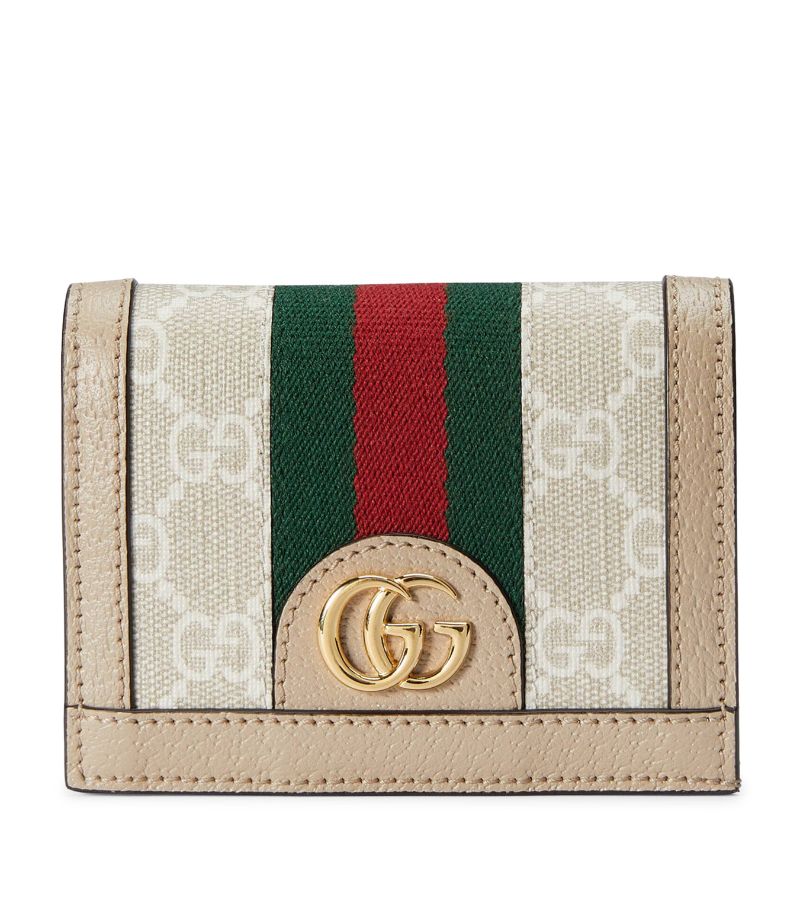 Gucci Gucci Leather-Gg Supreme Canvas Ophidia Card Case Wallet