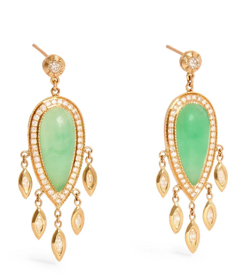 Jacquie Aiche Jacquie Aiche Yellow Gold, Diamond And Chrysoprase Drop Earrings