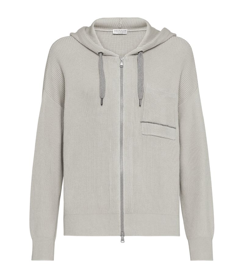 Brunello Cucinelli Brunello Cucinelli Cotton Rib-Knit Hooded Cardigan