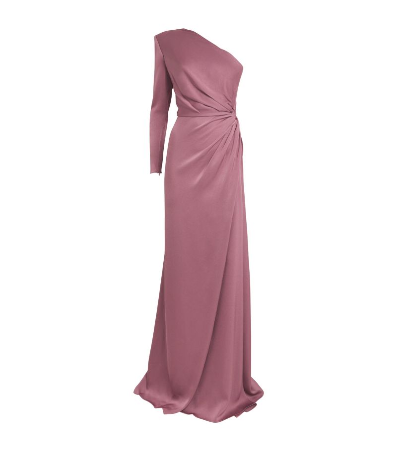  Alex Perry Satin Crepe One-Sleeve Twist Gown