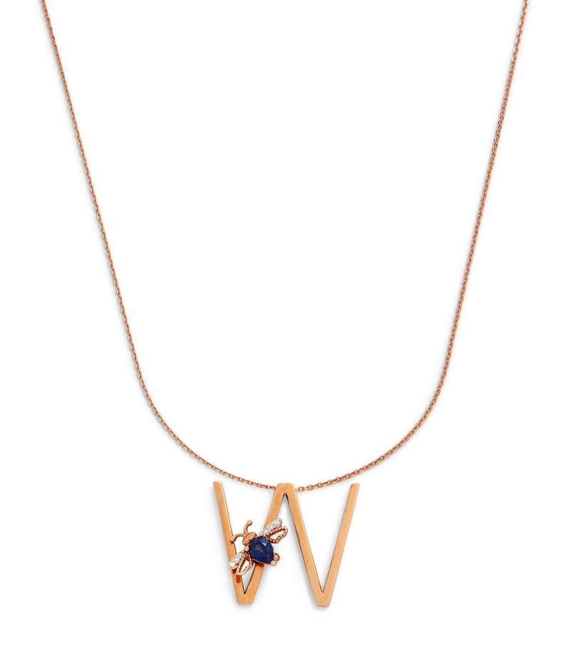 Bee Goddess Bee Goddess Rose Gold, Diamond And Sapphire Letter Necklace