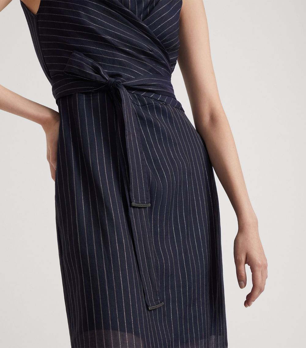 Brunello Cucinelli Brunello Cucinelli Pinstripe Gathered Midi Dress