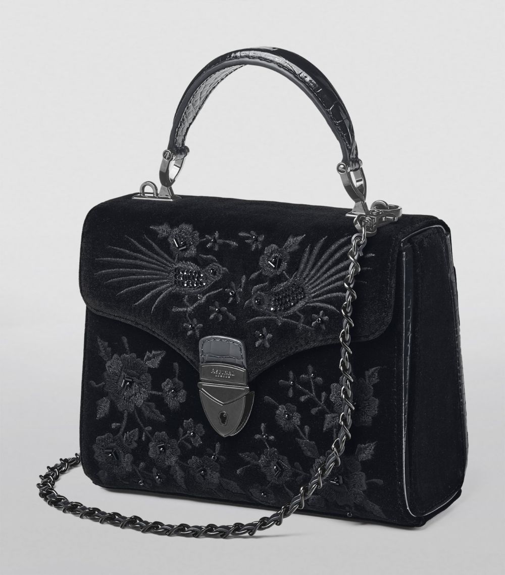  Aspinal Of London Midi Velvet Embroidered Mayfair Top-Handle Bag