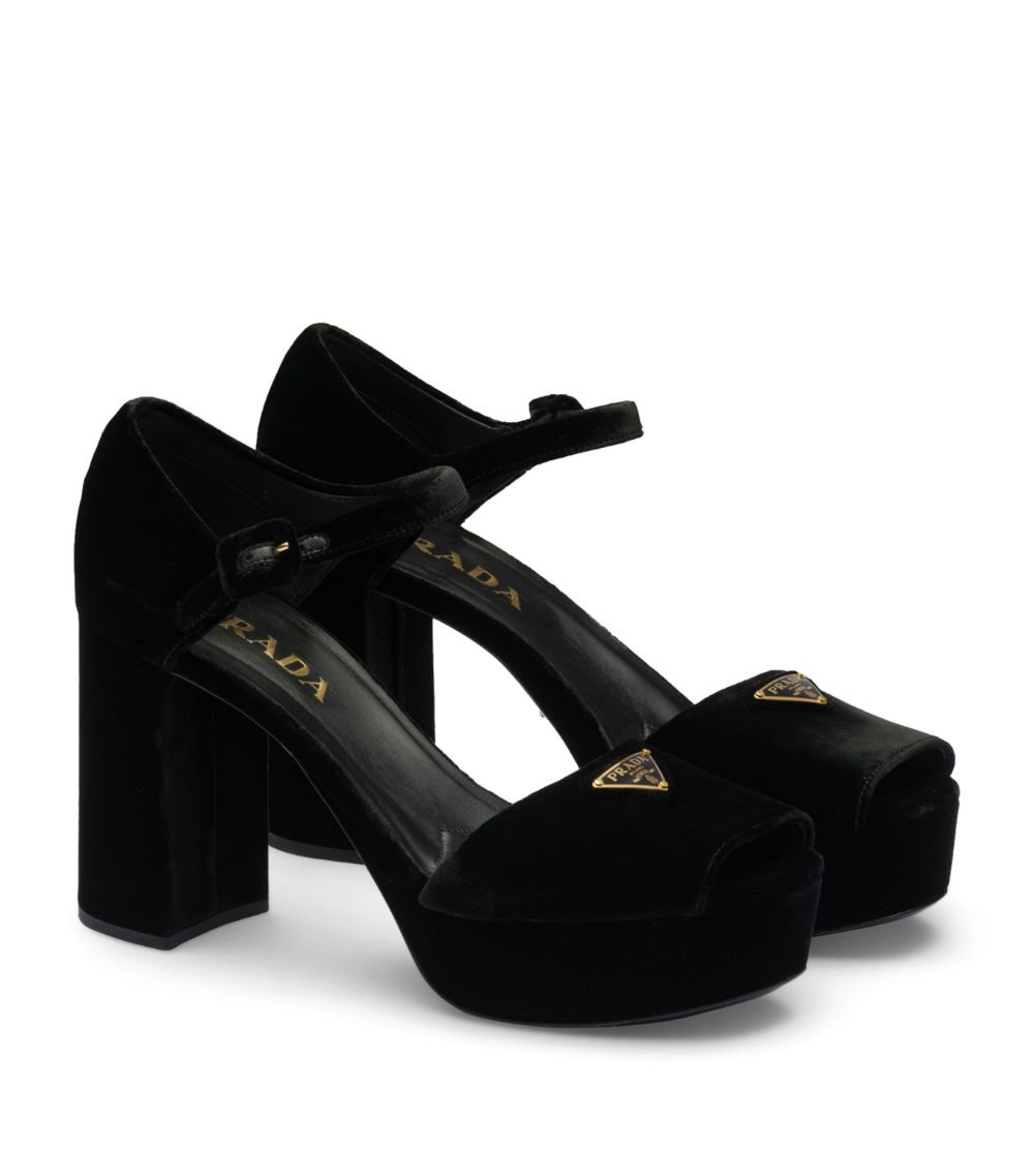 Prada Prada Velvet Platform Sandals 95