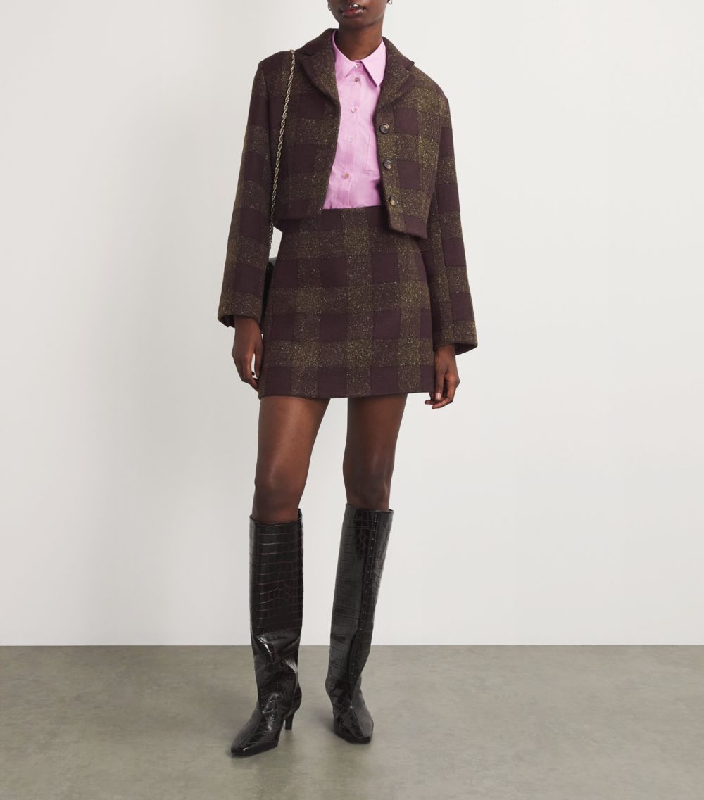  Claudie Pierlot Wool-Blend Check Mini Skirt