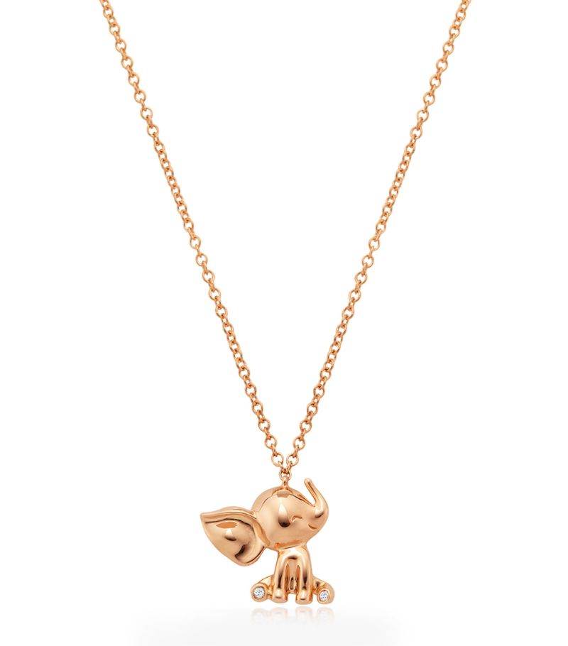 Noa Mini Noa Mini Rose Gold And Diamond Elephant Pendant Necklace