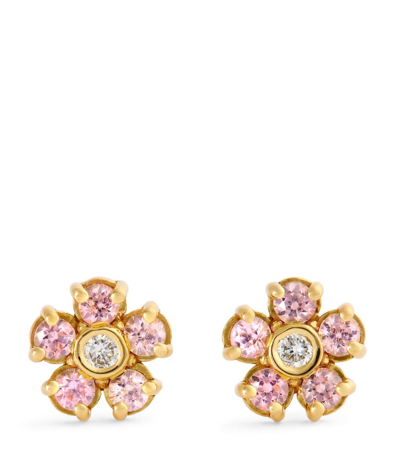 Jennifer Meyer Jennifer Meyer Mini Yellow Gold, Diamond And Pink Sapphire Edith Flower Earrings