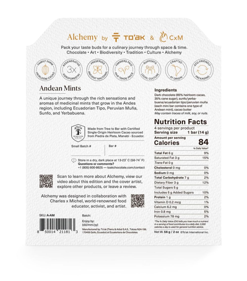 To'Ak To'Ak Alchemy Andean Mint Dark Chocolate Bars (56G)