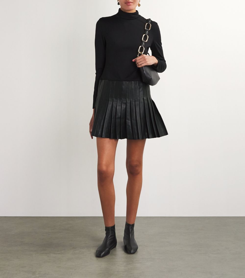  Claudie Pierlot Leather-Trim Pleated Mini Dress