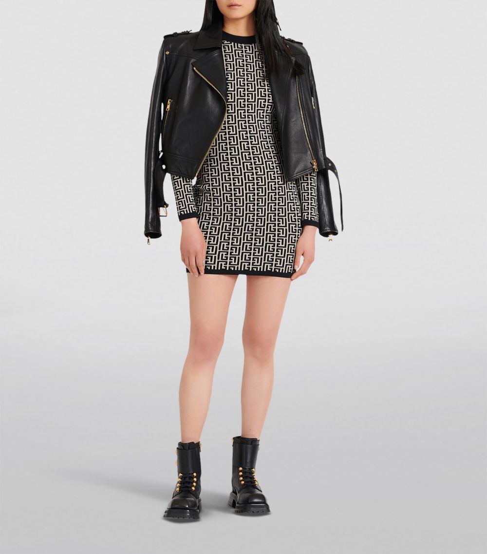 Balmain Balmain Wool-Blend Monogram Mini Dress