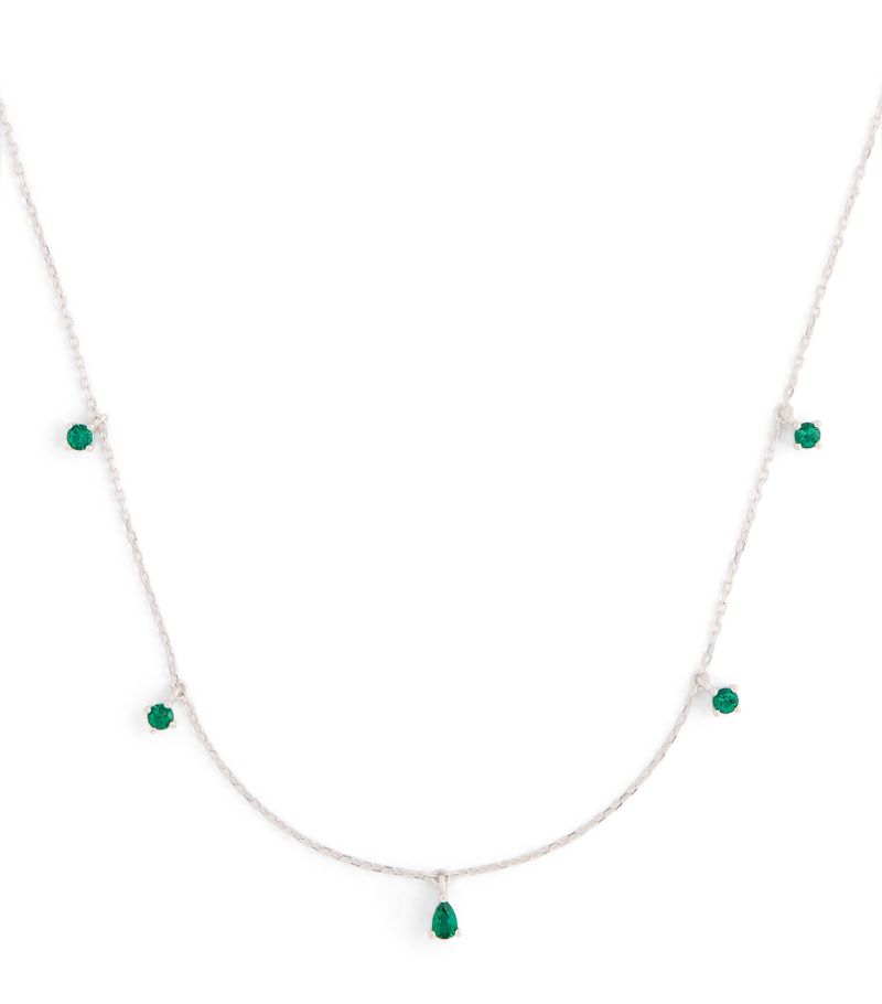  Astrid & Miyu White Gold And Emerald Charm Necklace