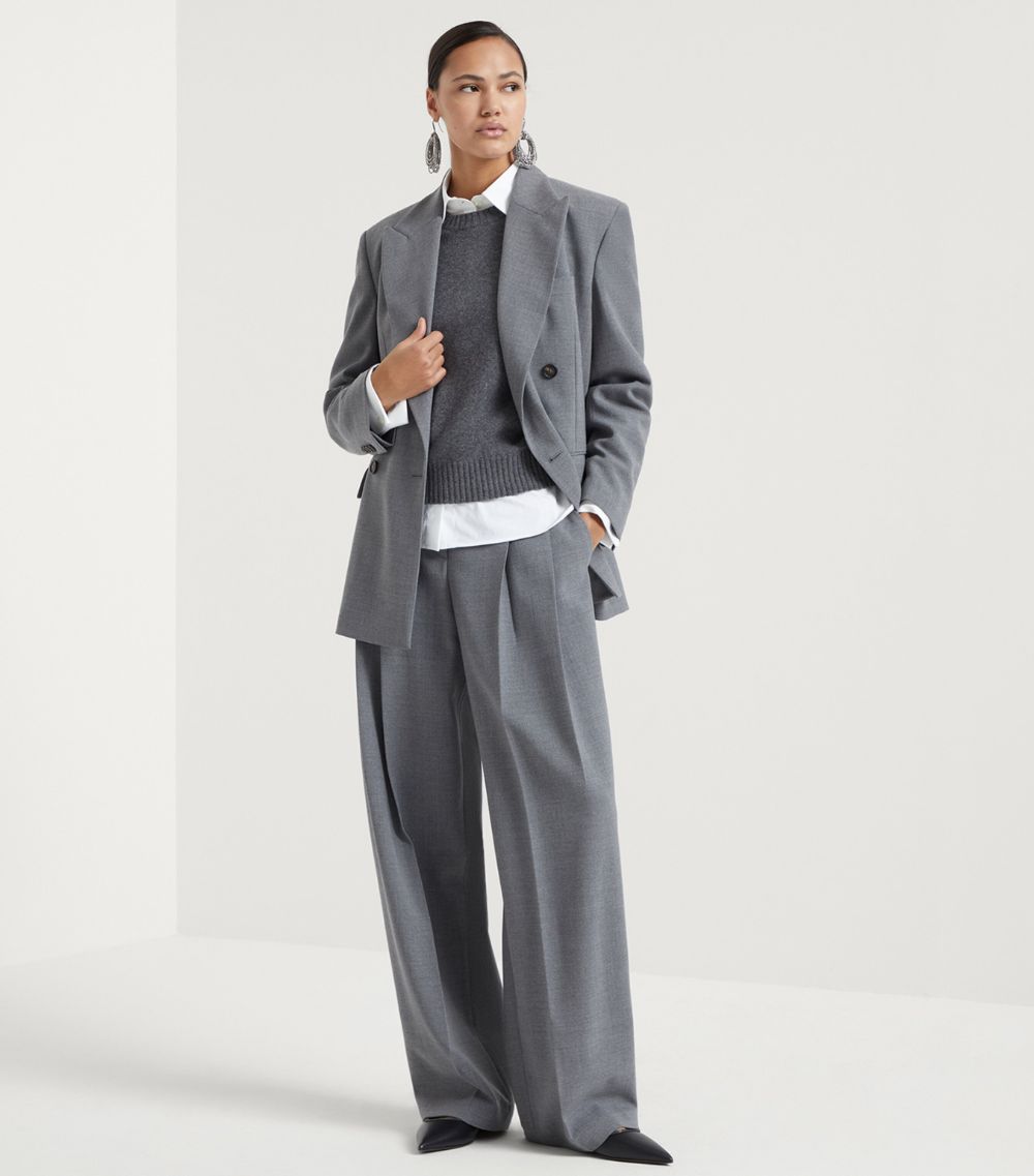 Brunello Cucinelli Brunello Cucinelli Wool Panama Wide-Leg Trousers