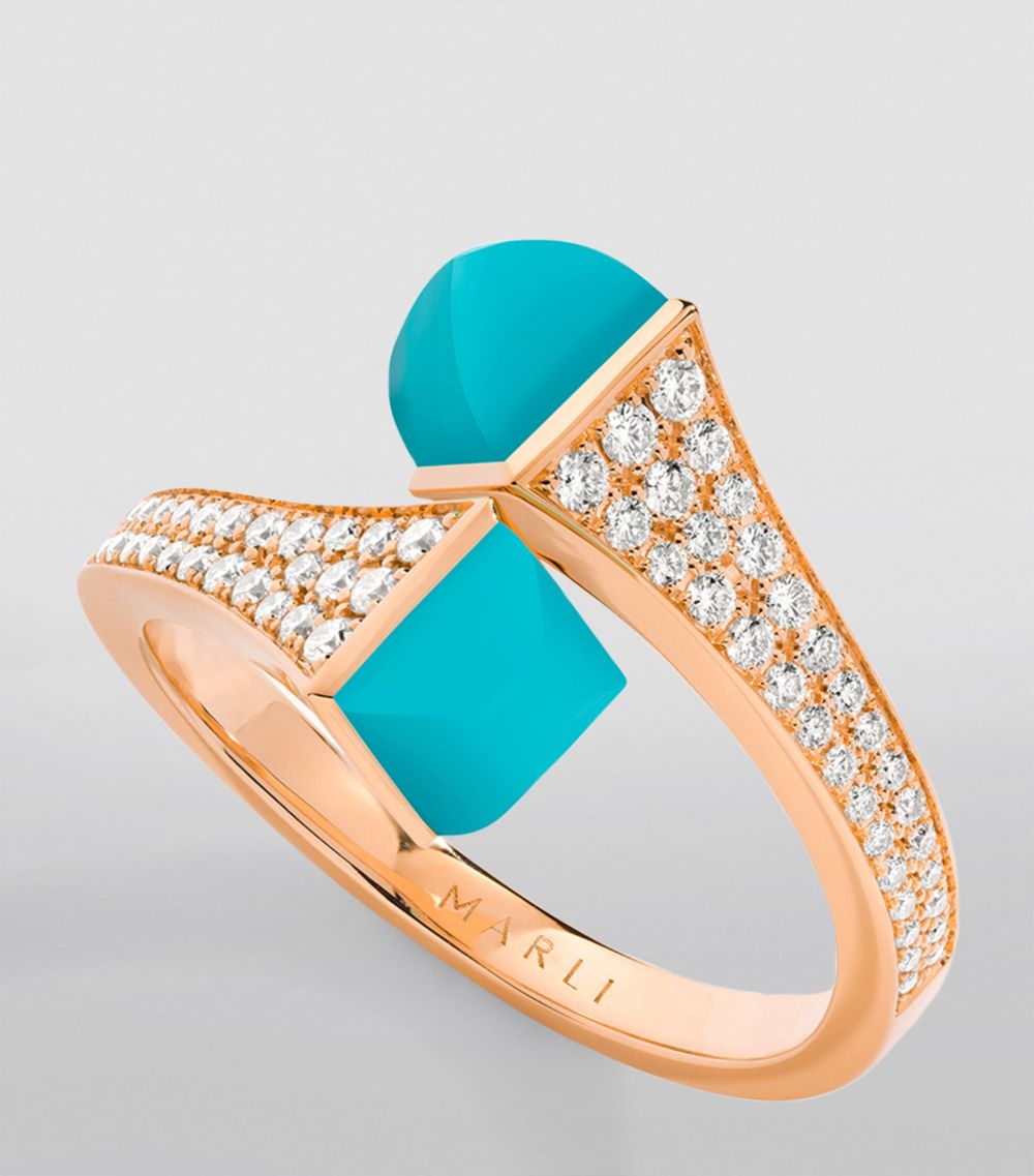  Marli New York Midi Rose Gold, Diamond And Turquoise Cleo Ring