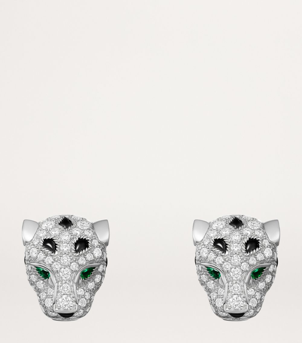 Cartier Cartier White Gold, Diamond, Emerald And Onyx Panthère De Cartier Earrings