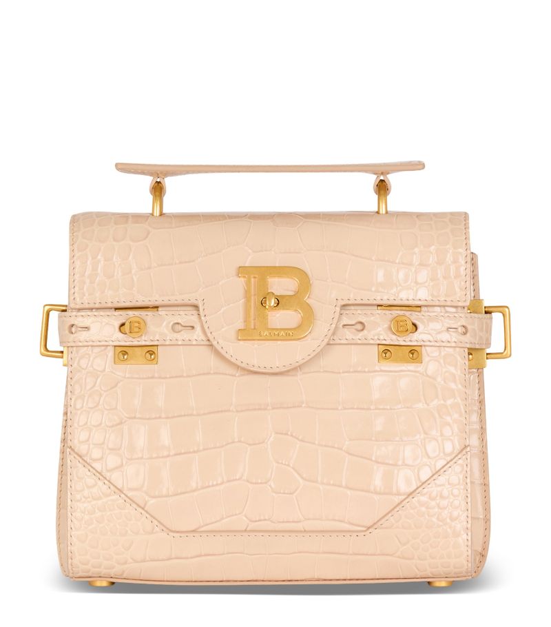 Balmain Balmain Leather Croc-Embossed B-Buzz 23 Shoulder Bag