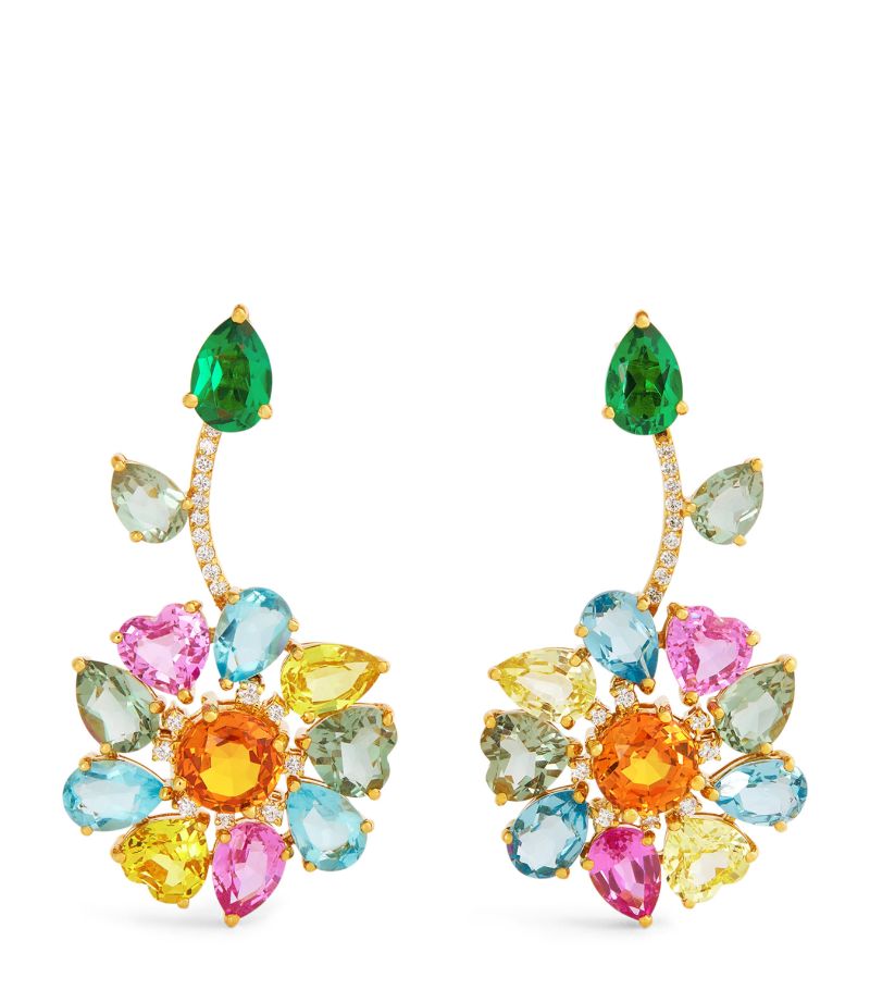 Nadine Aysoy Nadine Aysoy Yellow Gold And Multicoloured Gemstone Catena Summer Love Earrings