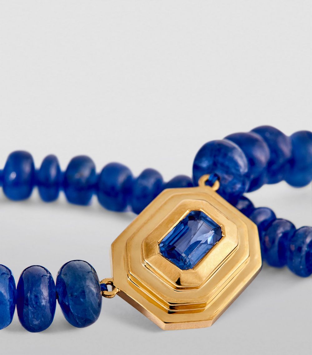 Azlee Azlee Yellow Gold And Sapphire Beaded Staircase Necklace
