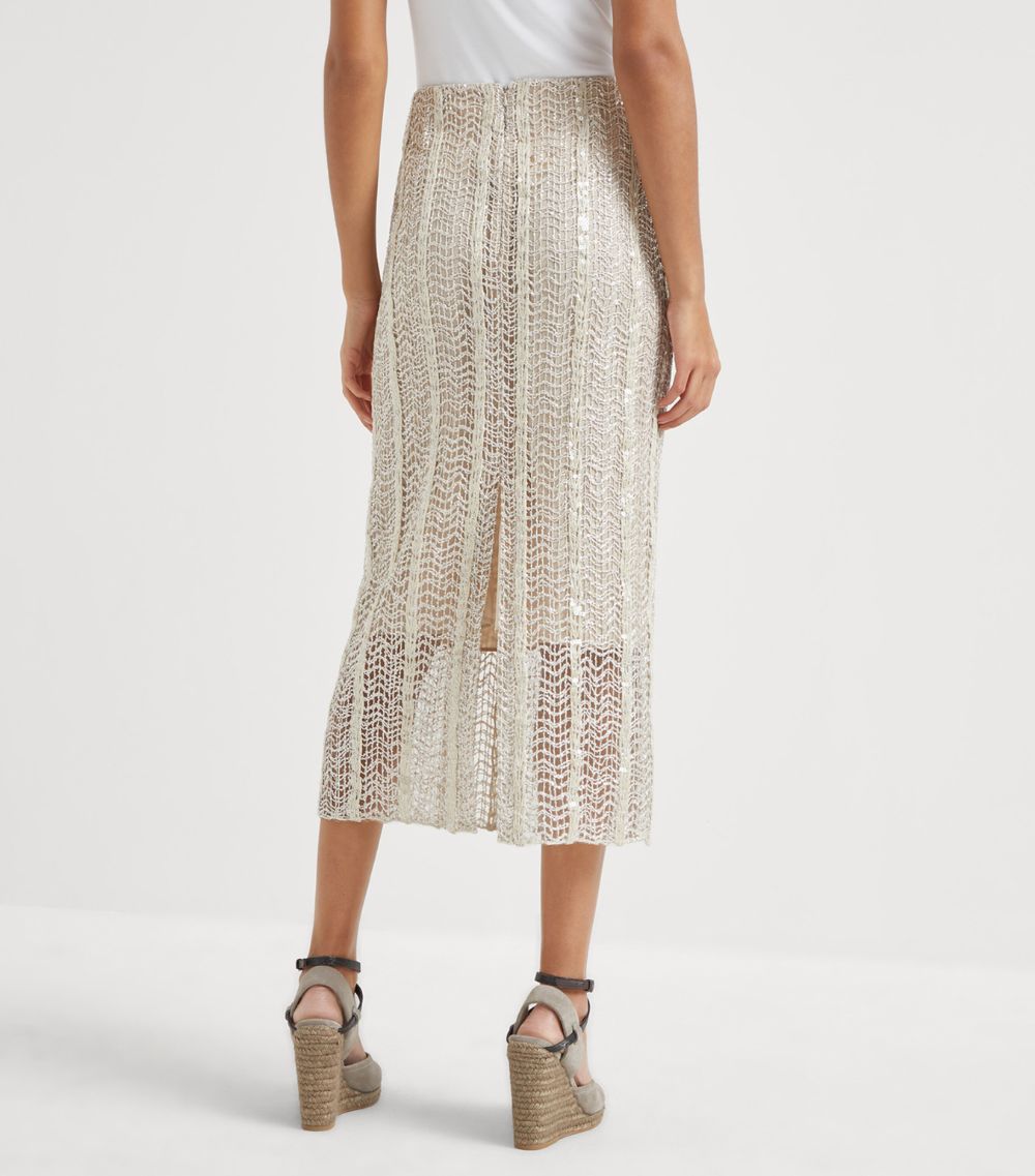 Brunello Cucinelli Brunello Cucinelli Techno Raffia Sequinned Midi Skirt