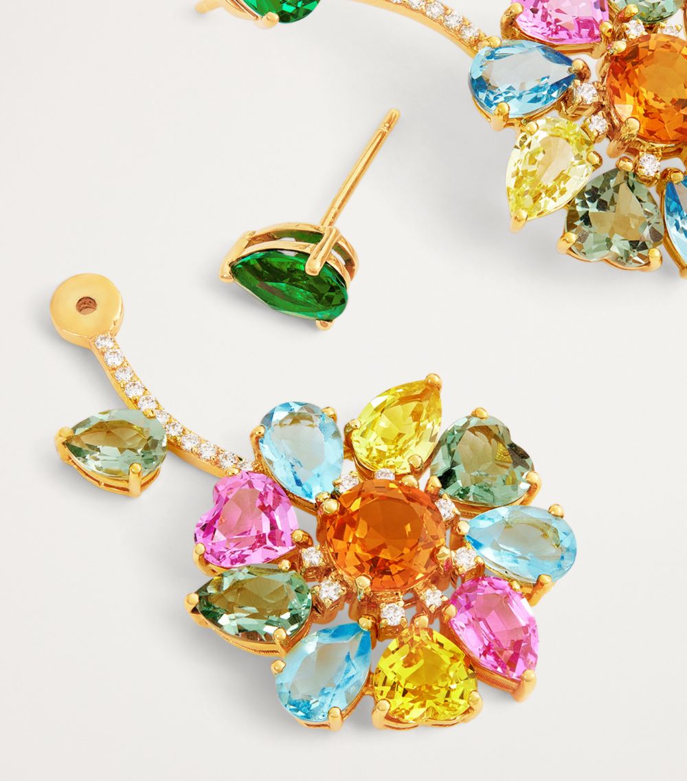 Nadine Aysoy Nadine Aysoy Yellow Gold And Multicoloured Gemstone Catena Summer Love Earrings