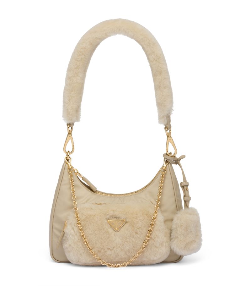 Prada Prada Re-Nylon Shearling Shoulder Bag