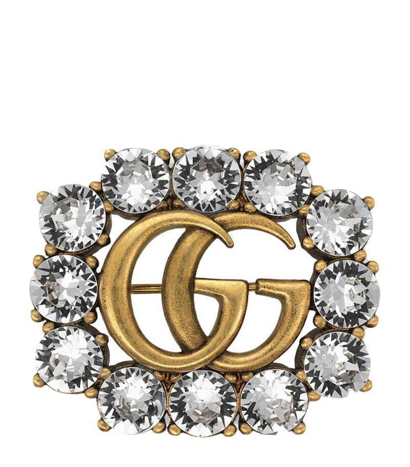 Gucci Gucci Double G Brooch With Crystals