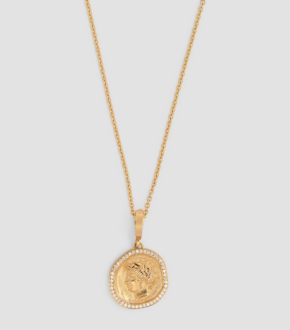 Azlee Azlee Yellow Gold And Diamond Goddess Pendant Necklace