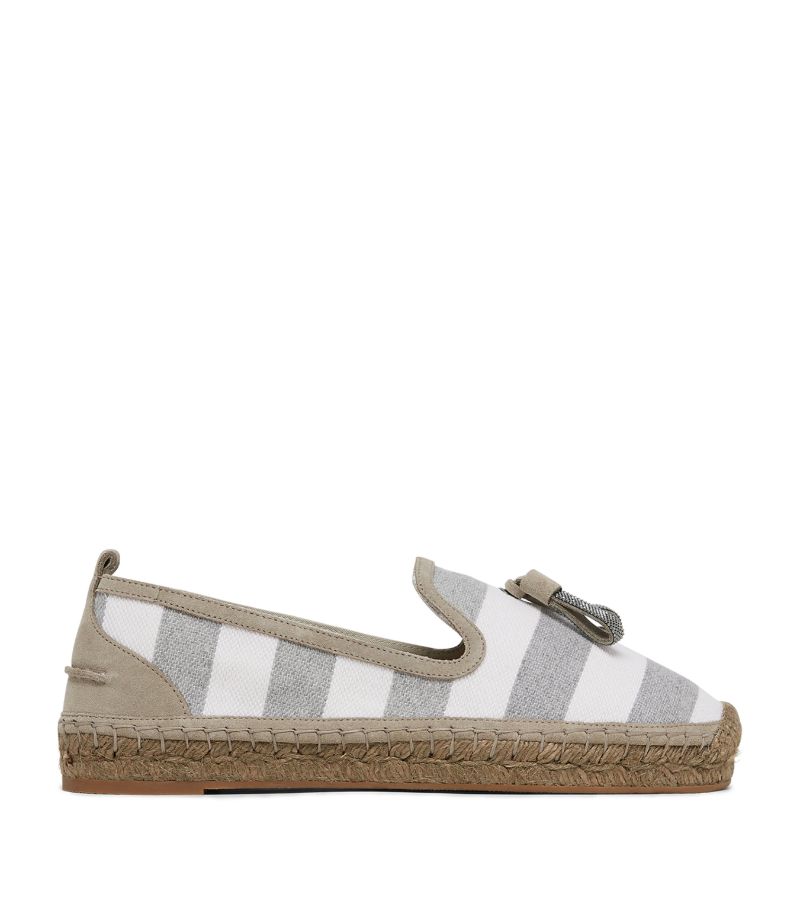 Brunello Cucinelli Brunello Cucinelli Canvas-Suede Striped Monili Espadrilles