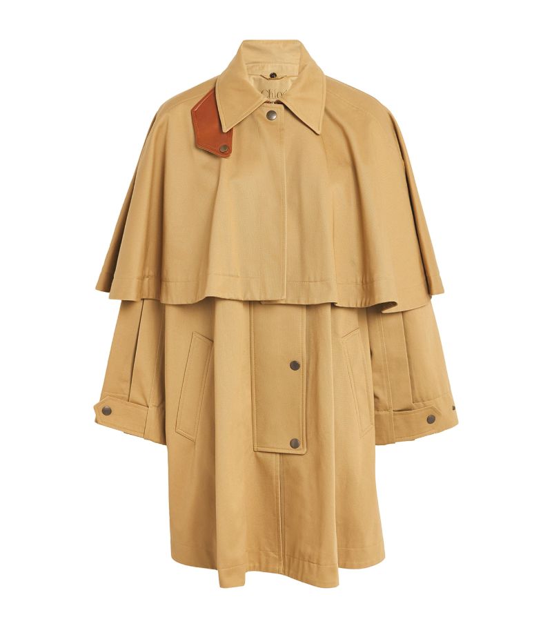 Chloé Chloé Cotton Leather-Trim Trench Coat