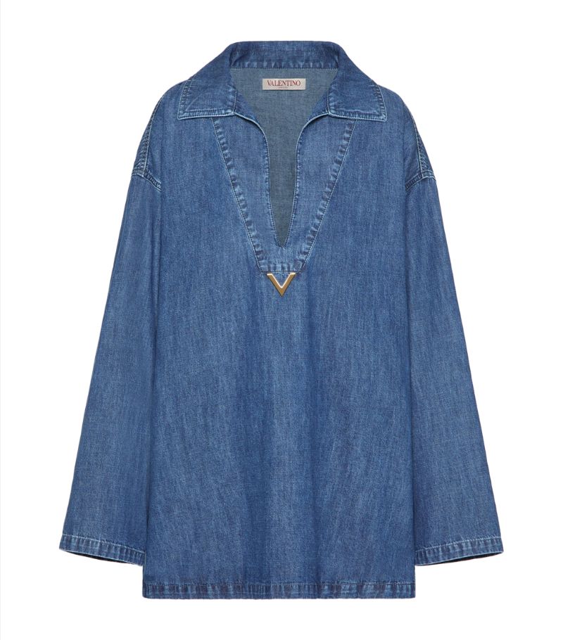 VALENTINO GARAVANI Valentino Garavani V-Detail Denim Kaftan Top