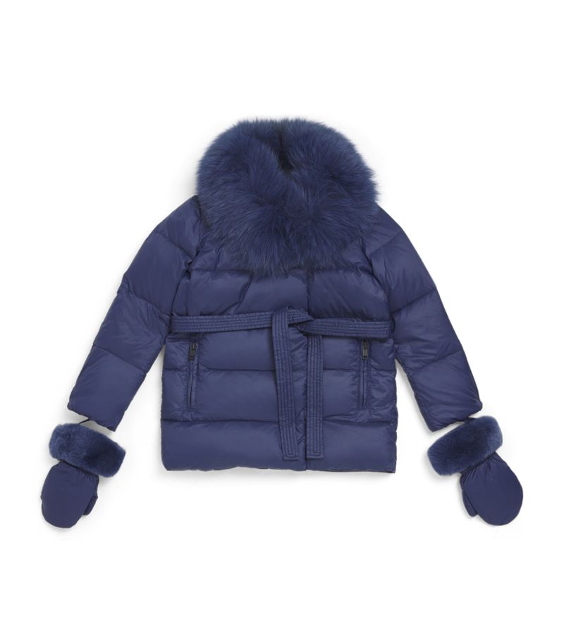 Yves Salomon Enfant Yves Salomon Enfant Fur-Trim Down Puffer Jacket With Mittens (4-14 Years)