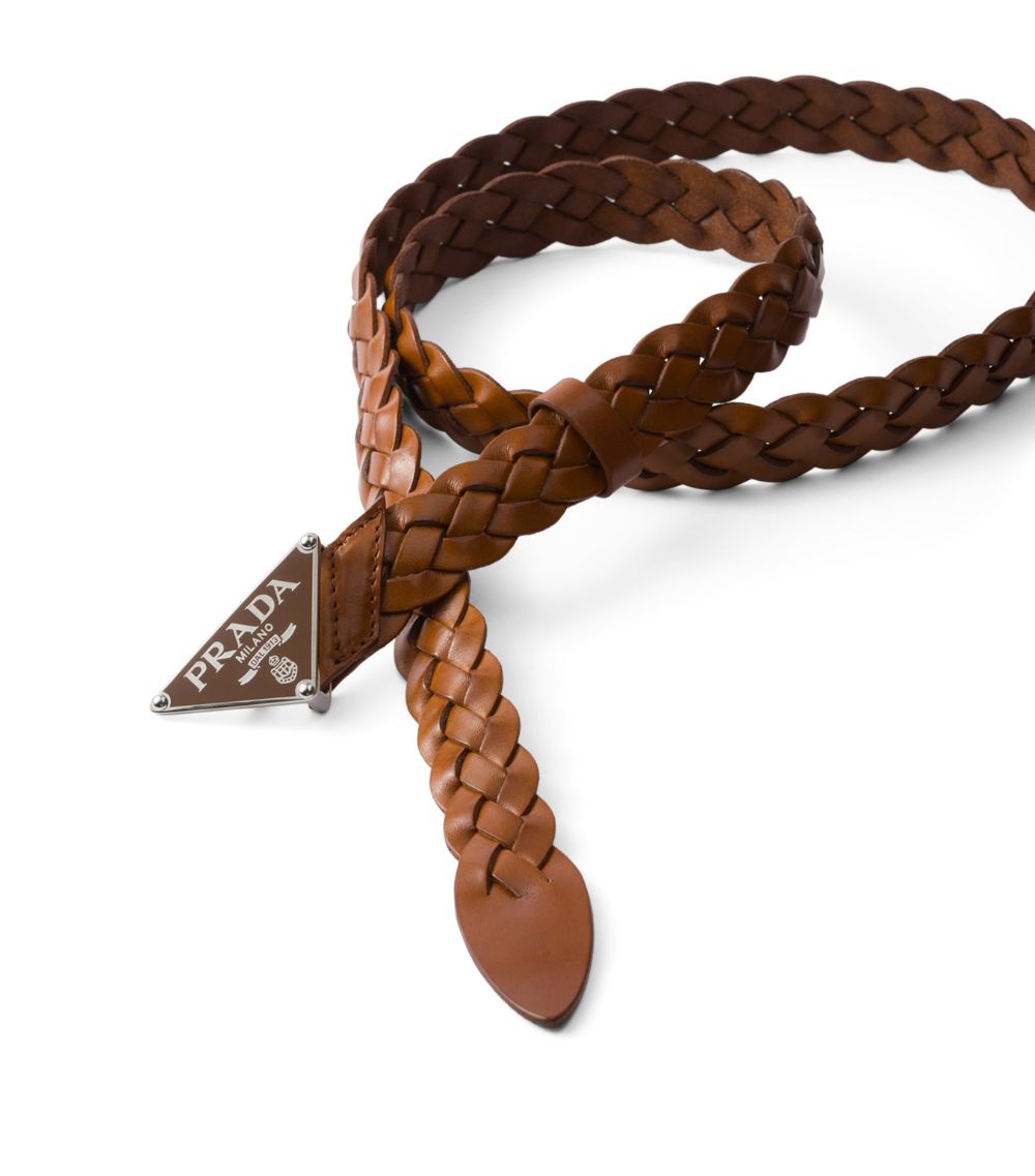 Prada Prada Leather Braided Logo Belt