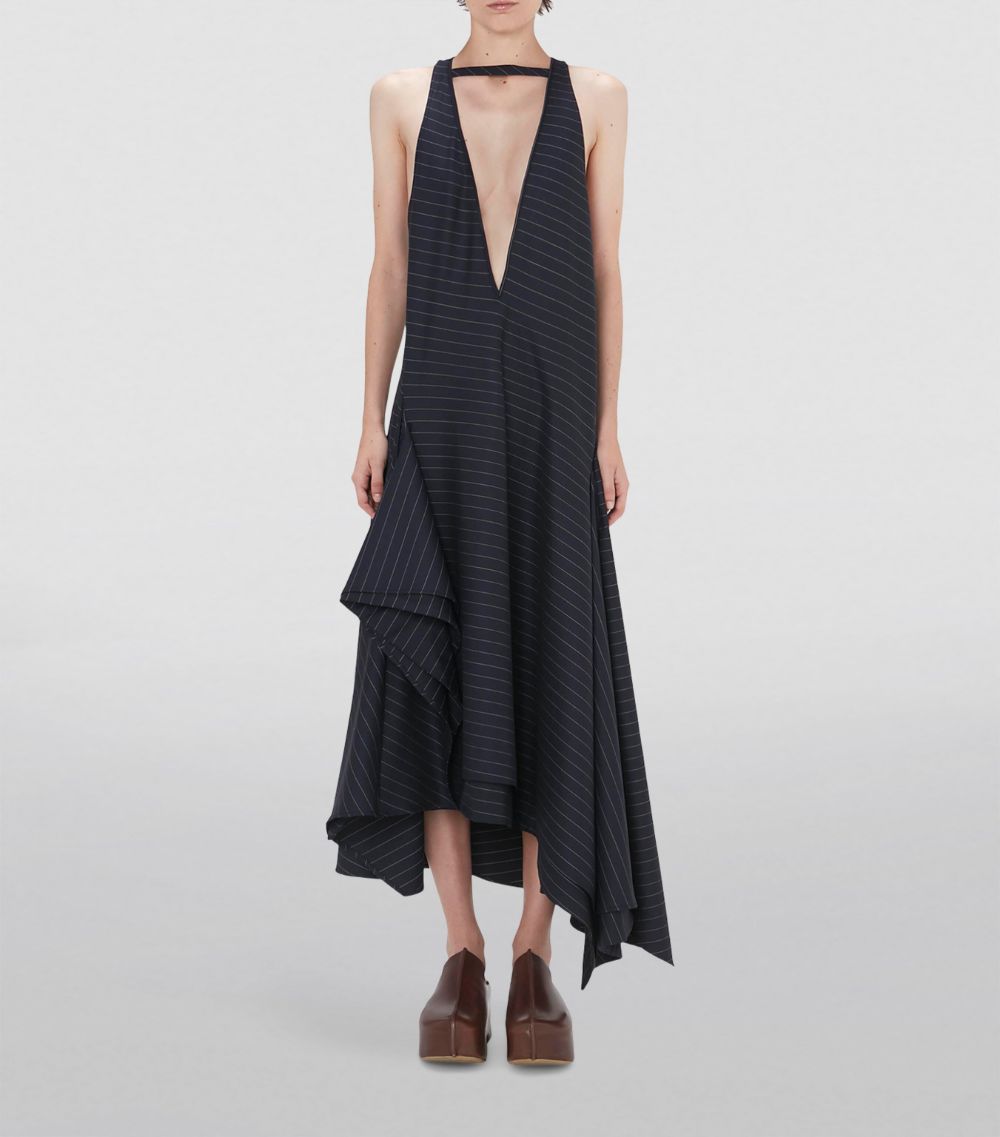 Jw Anderson Jw Anderson Wool-Blend Asymmetric Pinstripe Maxi Dress