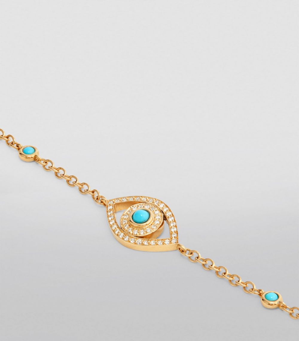 Netali Nissim Netali Nissim Yellow Gold, Turquoise And Diamond Mini Eye Bracelet