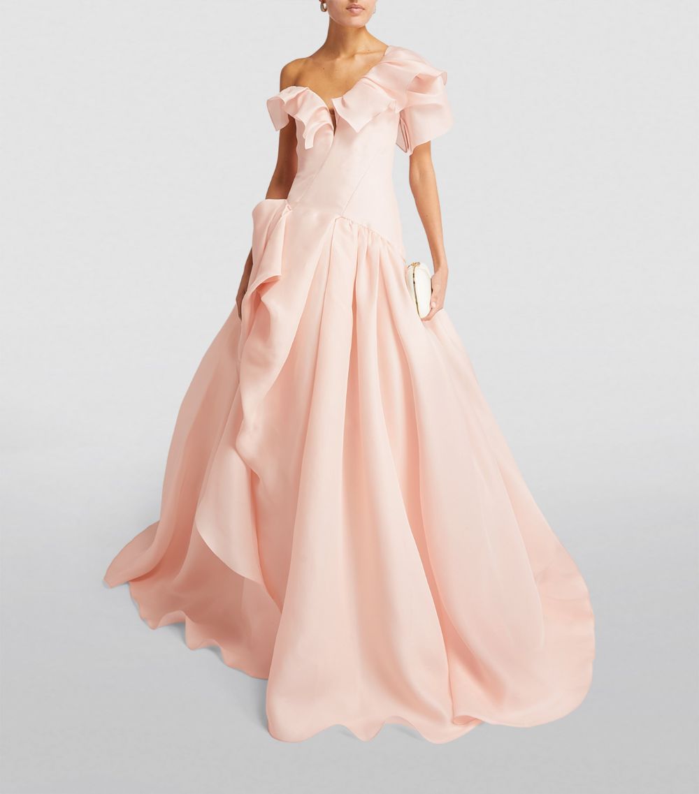 Marchesa Marchesa Ruffled One-Shoulder Gown