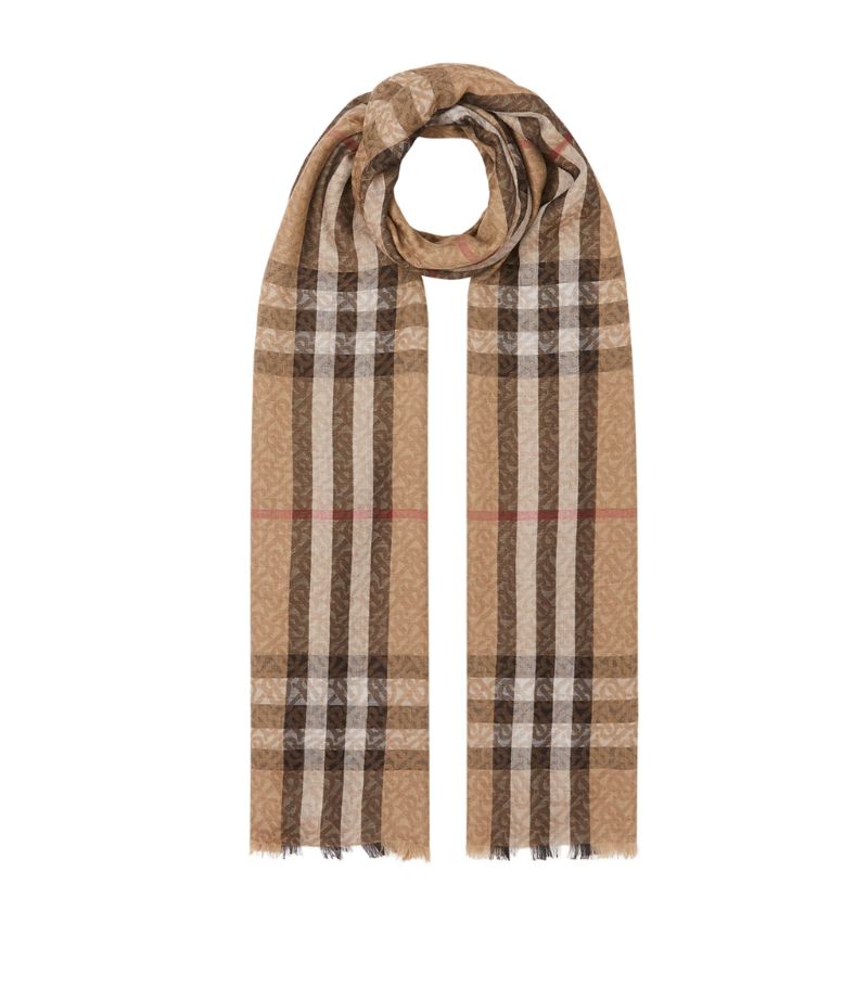 Burberry Burberry Wool-Silk Monogram And Check Scarf