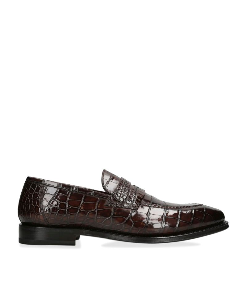 Santoni Santoni Crocodile Skin Duke Penny Loafers