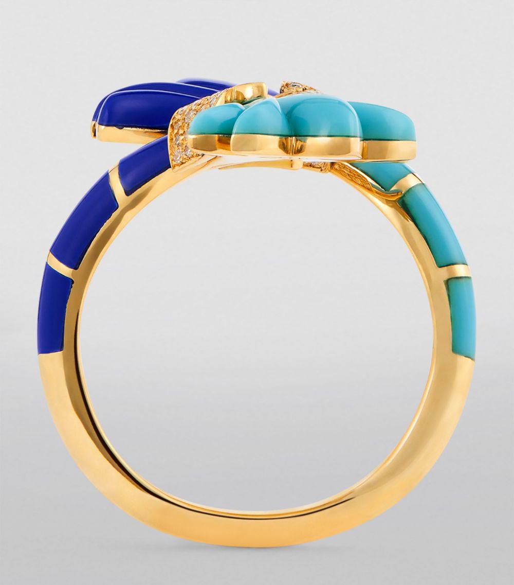 L'Atelier Nawbar L'Atelier Nawbar Yellow Gold, Diamond, Lapis And Turquoise Psychedeliah Ring