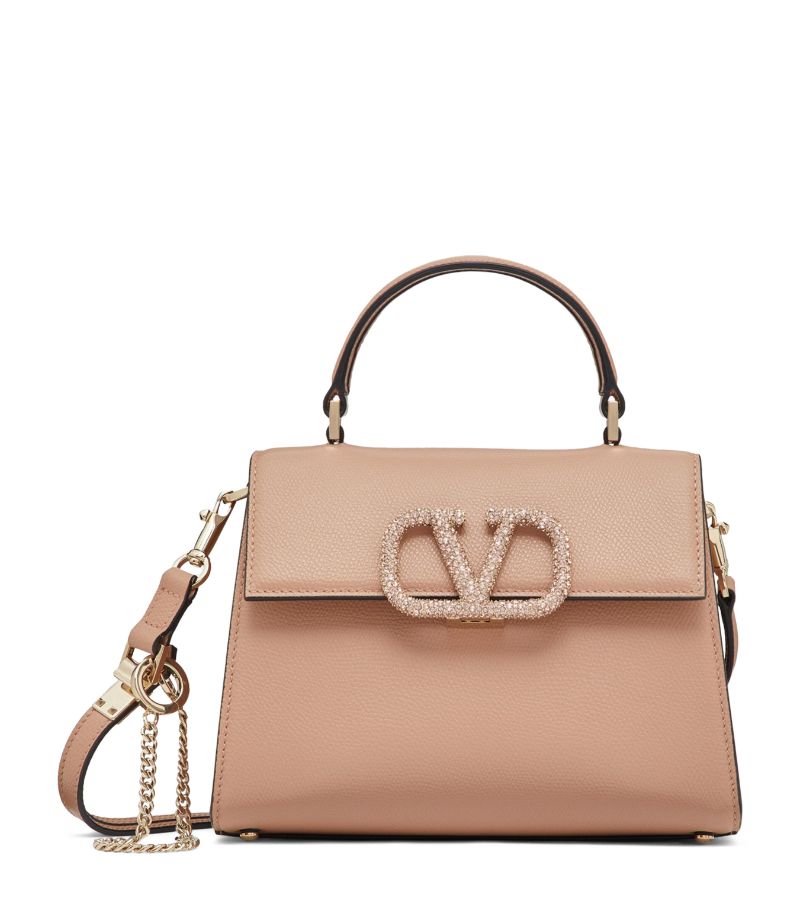 VALENTINO GARAVANI Valentino Garavani Small Calf Leather Embellished Vsling Top-Handle Bag