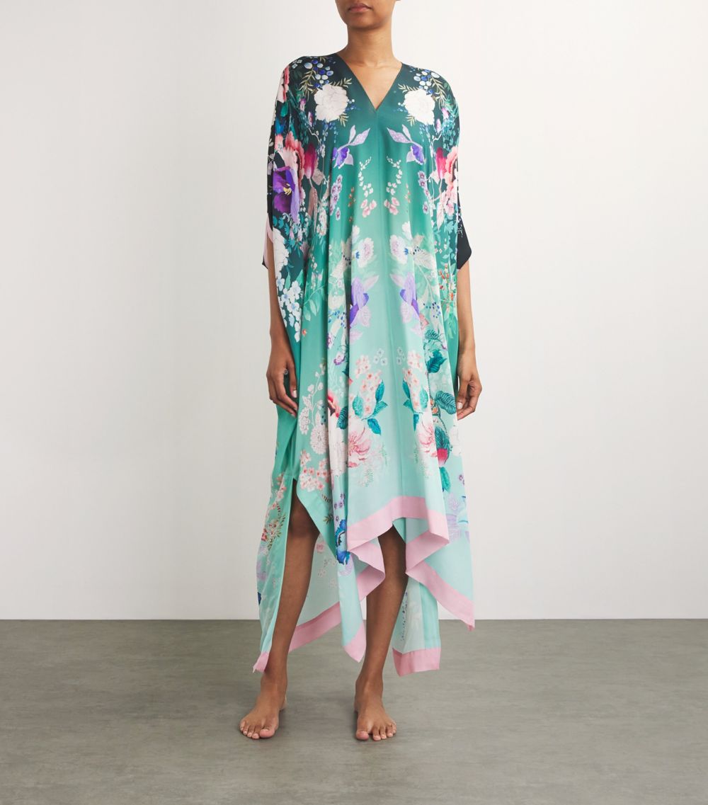 Meng Meng Silk-Satin Floral Kaftan Dress