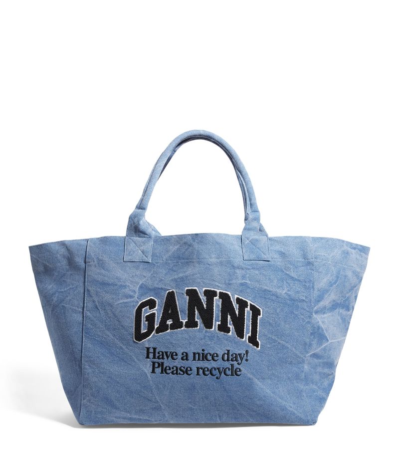 Ganni Ganni Xxxl Denim Logo Shopper Bag