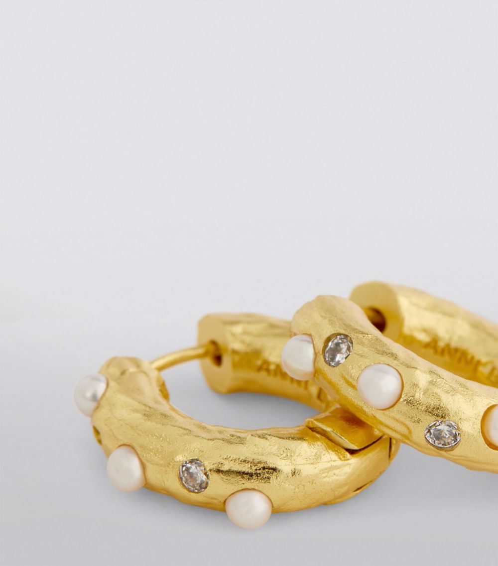 Anni Lu Anni Lu Yellow Gold-Plated and Pearl Gem in a Hoop Earrings