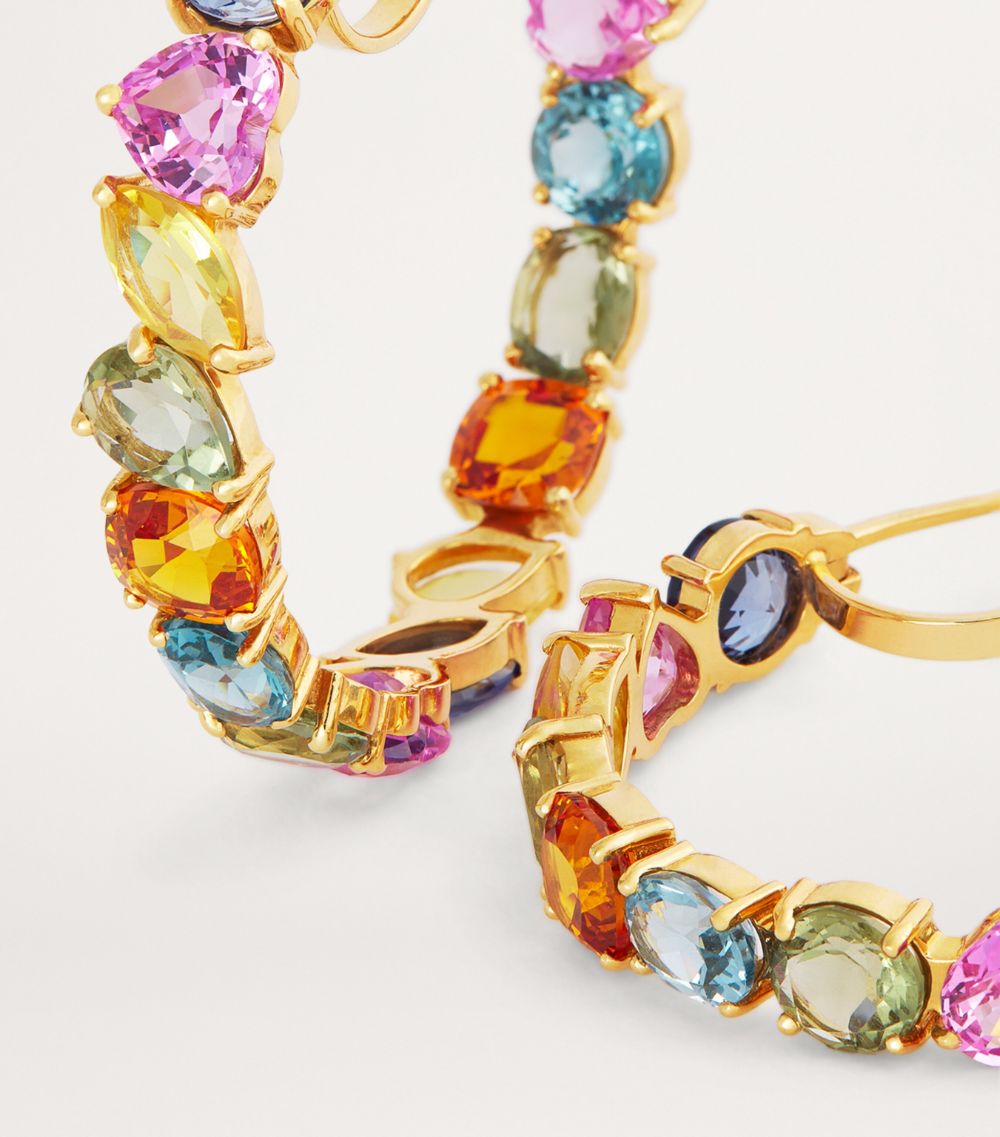 Nadine Aysoy Nadine Aysoy Yellow Gold And Multicoloured Gemstone Catena Hoop Earrings