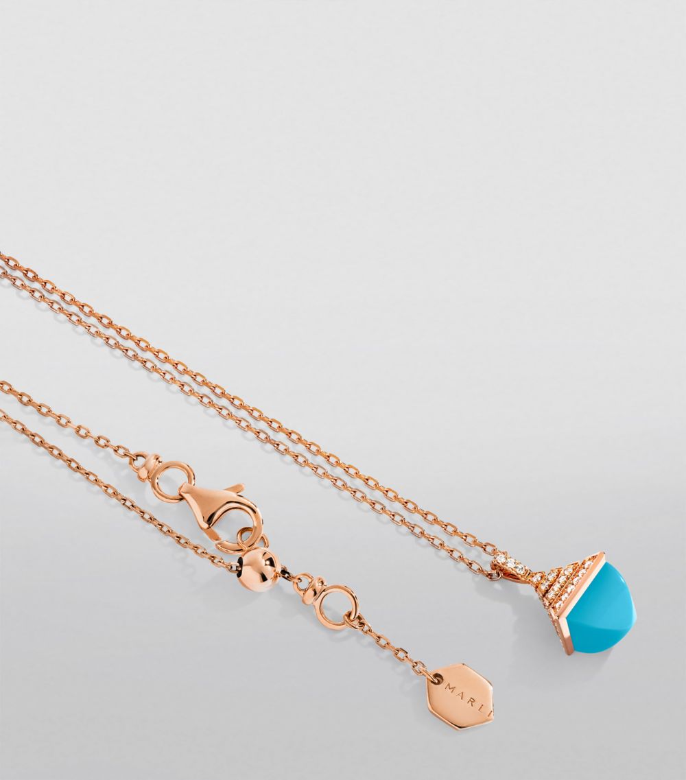  Marli New York Mini Rose Gold, Diamond And Turquoise Cleo Rev Pendant Necklace