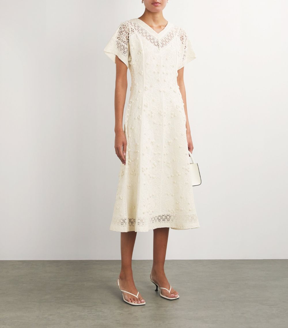 Tory Burch Tory Burch Linen-Cotton Embroidered Midi Dress